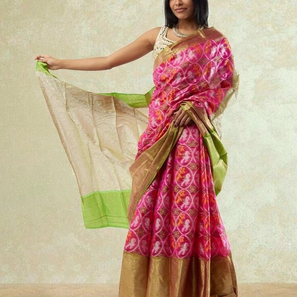 Pink and Green Fancy Patola Saree | Muvvas Boutique - Picture 2 of 4